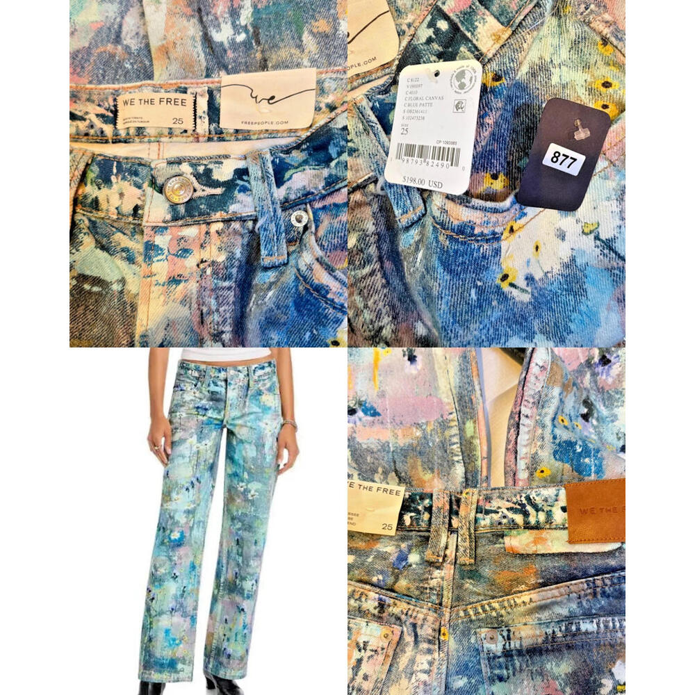 $198 FREE PEOPLE  Tennessee Low-Rise Illusions Jeans in Floral Canvas Sz 25 #877 - Picture 7 of 12